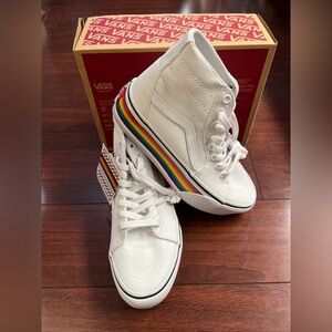 Womens 6 Vans SK8-Hi Tapered Stackform Platform Shoes White Pride Rainbow Hi Top
